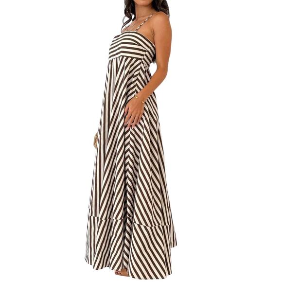 Commense Brown White Striped Maxi Dress NWT Sleeveless Size XL - Picture 5 of 5